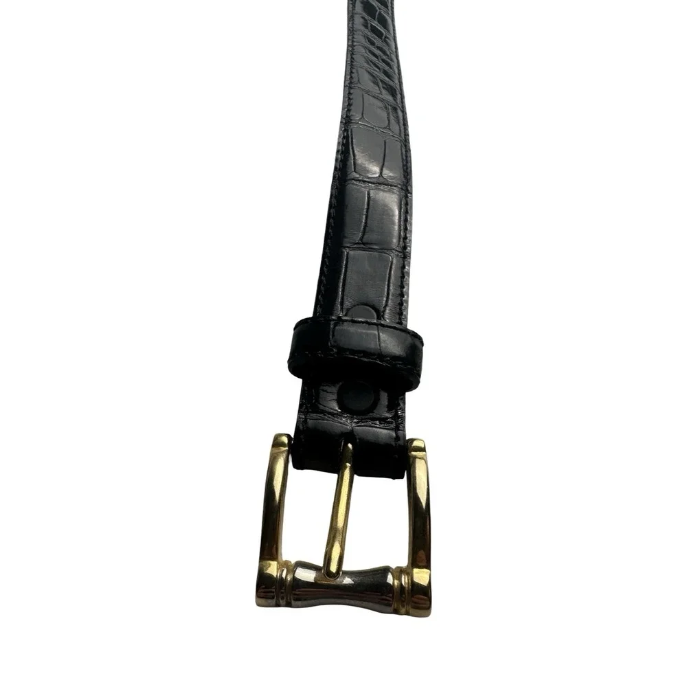 Bespoke Black Genuine American Alligator Italian Made Brass Buckle Belt 30 NWOT